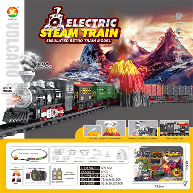 Classical steam electric rail train toys electric toys (train simulation sound, with spray + volcano simulation sound, with colorful lights)