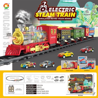 Classical steam transparent 7 color wheel electric rail train toy electric toy (train simulation sound, with spray, with ejection function)